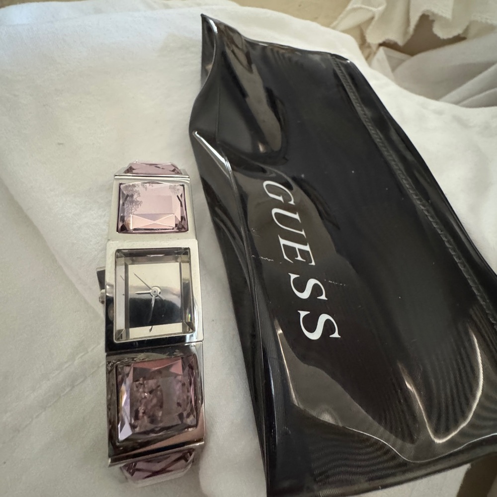 GUESS Silver Watch with Pink Stones